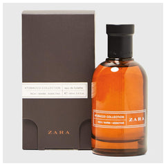 Zara Tobacco Collection packaging box signals gift-worthy presentation and fragrance anticipation.