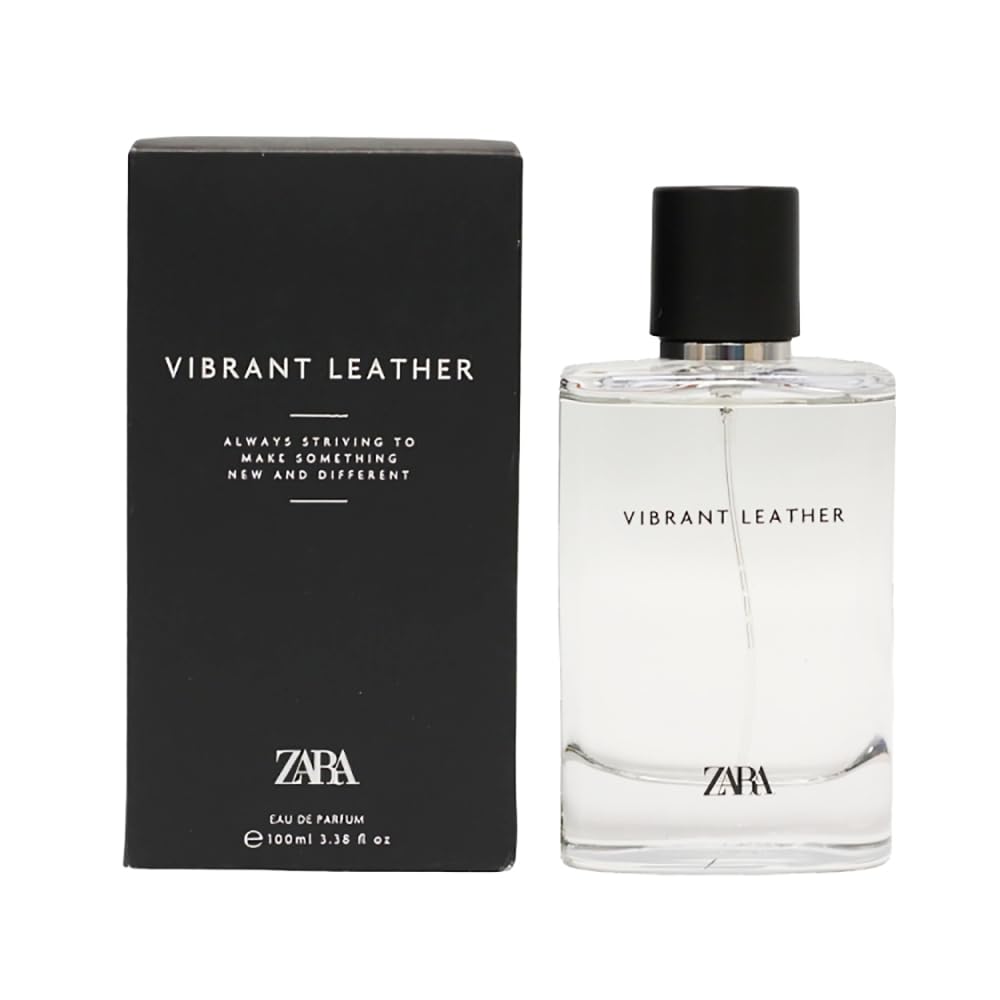 Zara Vibrant Leather bottle close-up highlighting premium woody notes for daily wear