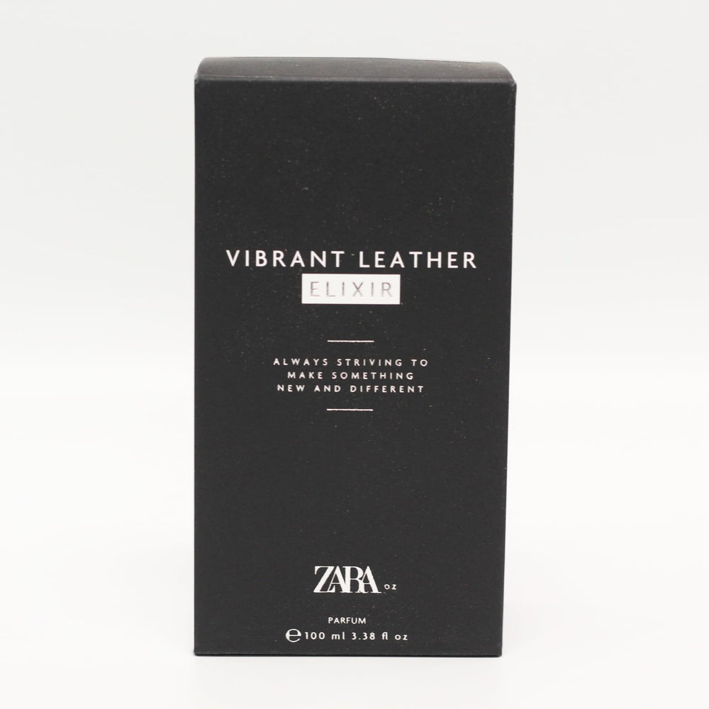 Zara Vibrant Leather Elixir packaging box, premium presentation