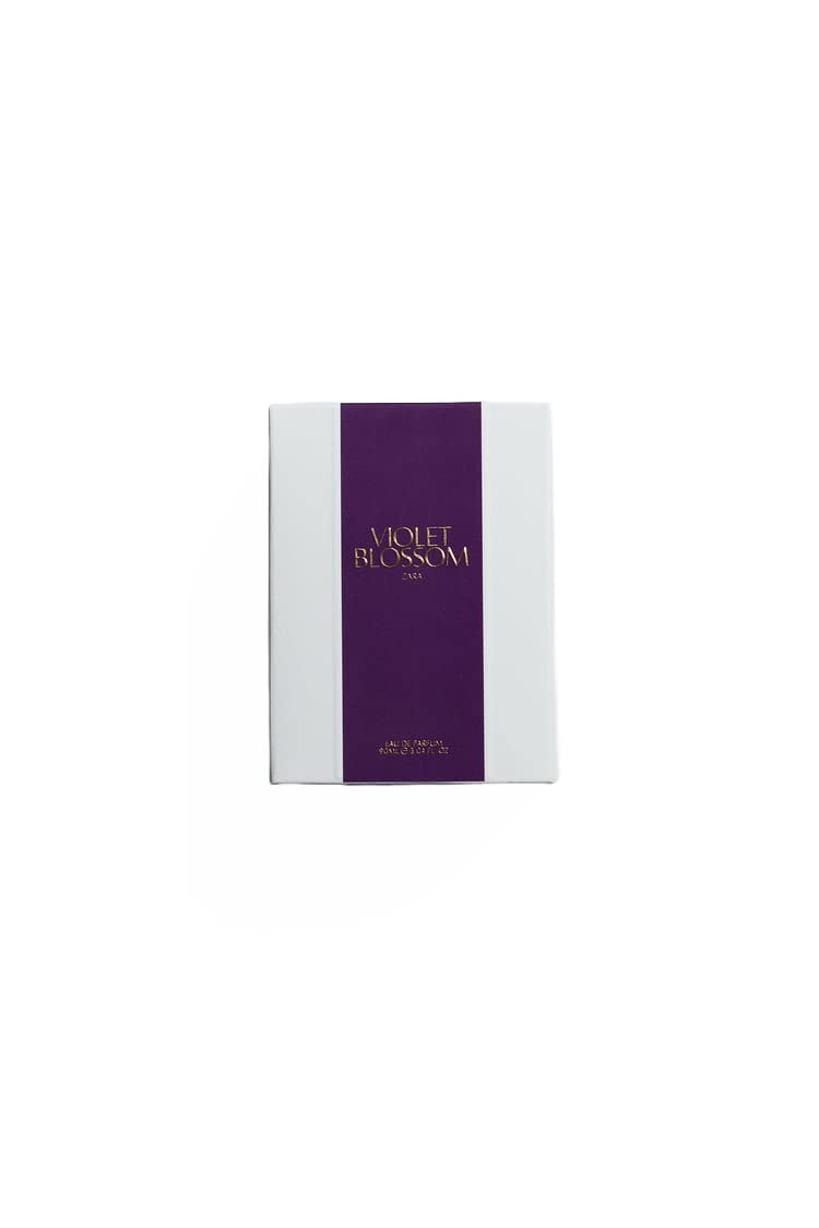 Zara Violet Blossom 90ml bottle pour-angle suggesting long-lasting scent.