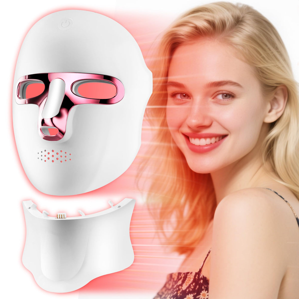 Zasabel red light therapy mask on face for potential skin brightening and glow