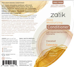 Zatik conditioner on glossy hair demonstrates detangled, hydrated strands.