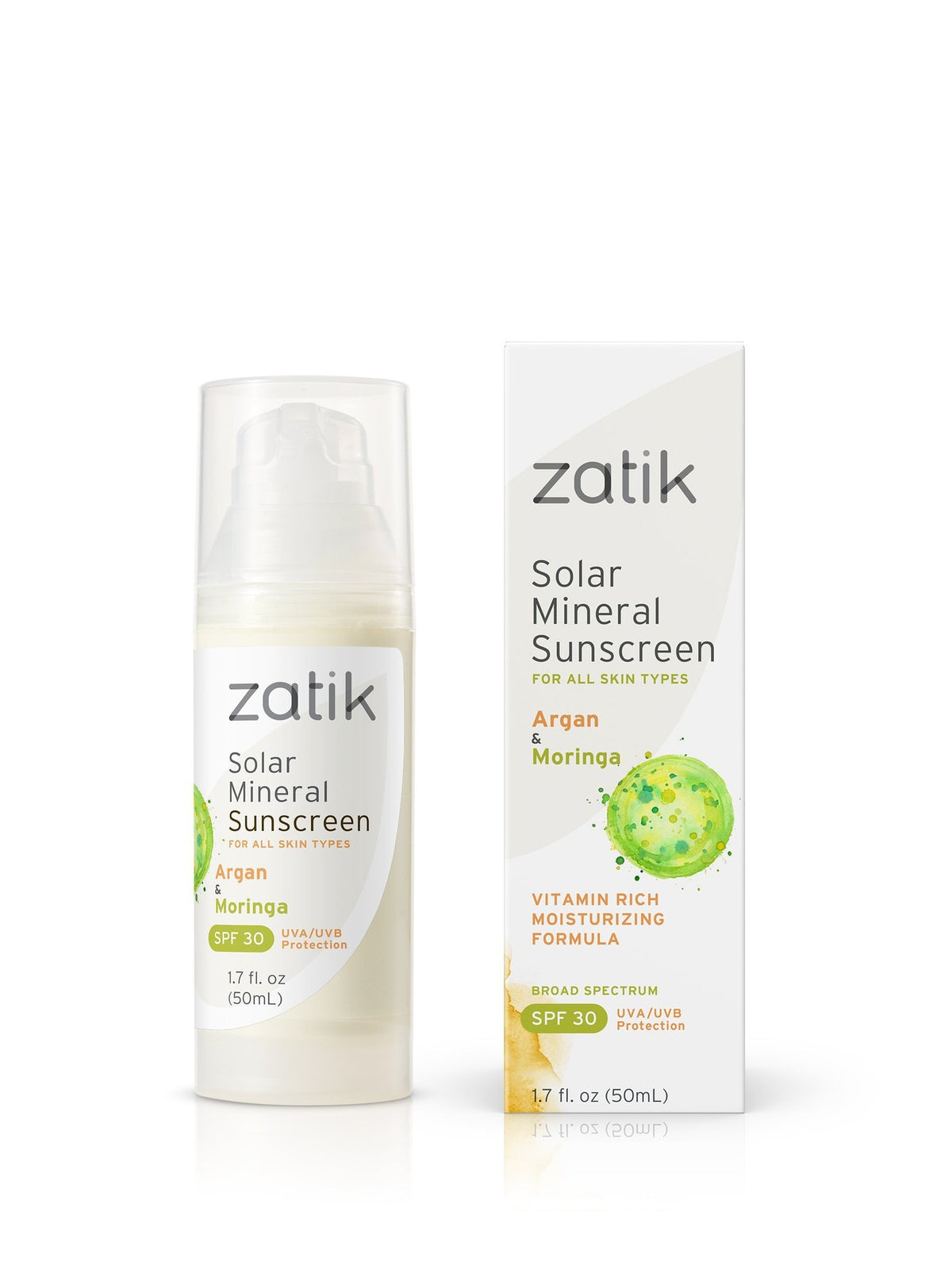 Zatik Naturals sunscreen bottle with mineral formula for daily protection