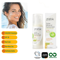 Zatik Naturals SPF 30 broad-spectrum label for sun protection