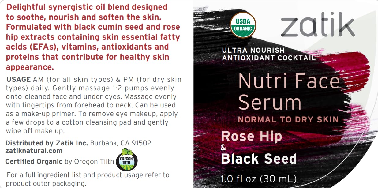 Zatik Nutri Face Serum dropper pouring for quick-absorbing texture