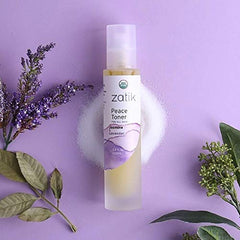 Zatik Peace Toner rose-lavender hydrosol closeup highlighting calming properties