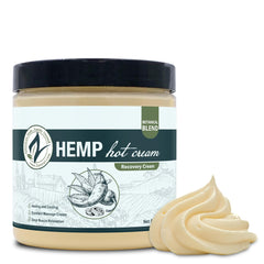 Zatural hemp hot cream jar top view highlights creamy texture for soothing massages