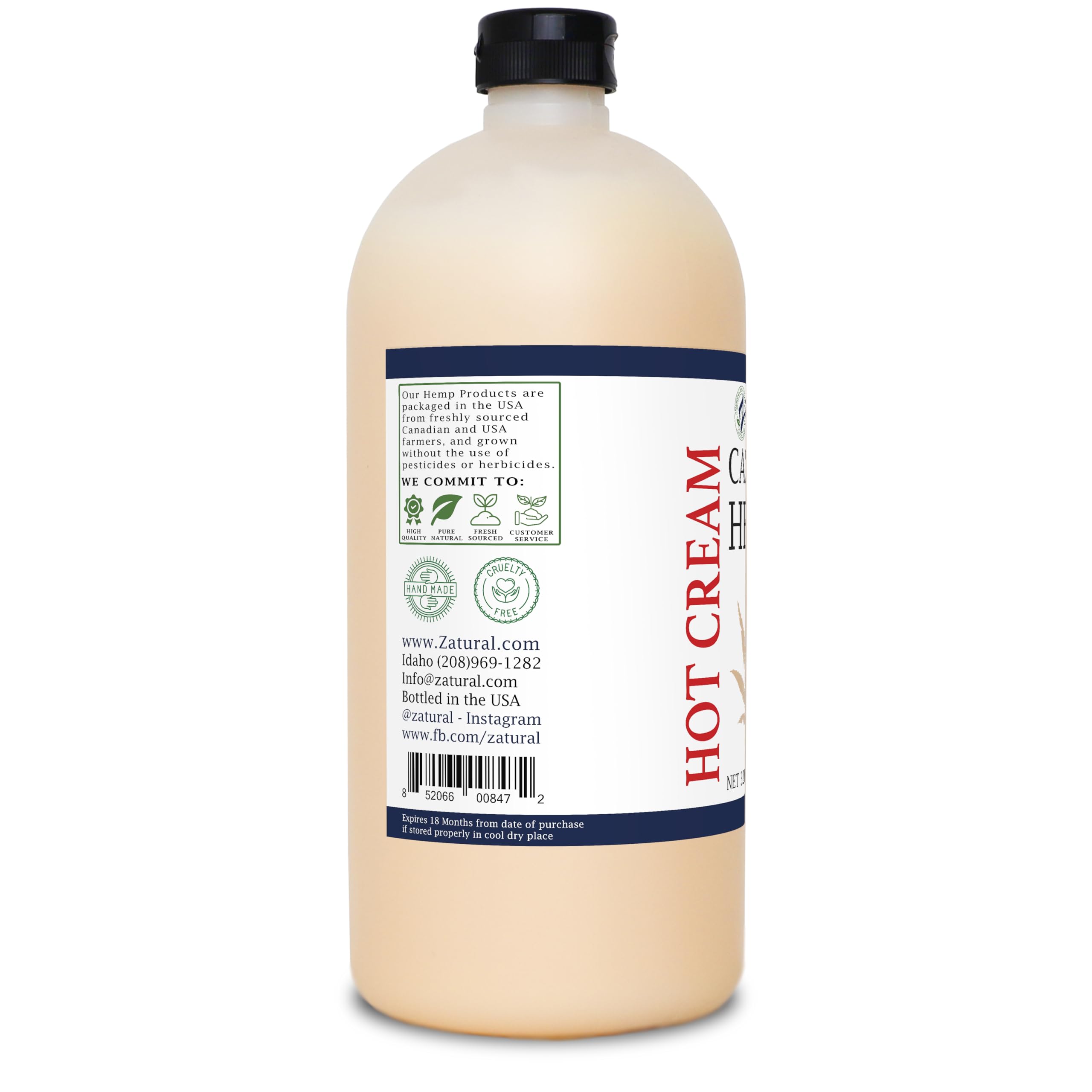 Zatural Hemp Hot Cream cruelty-free label and moisturizing skincare