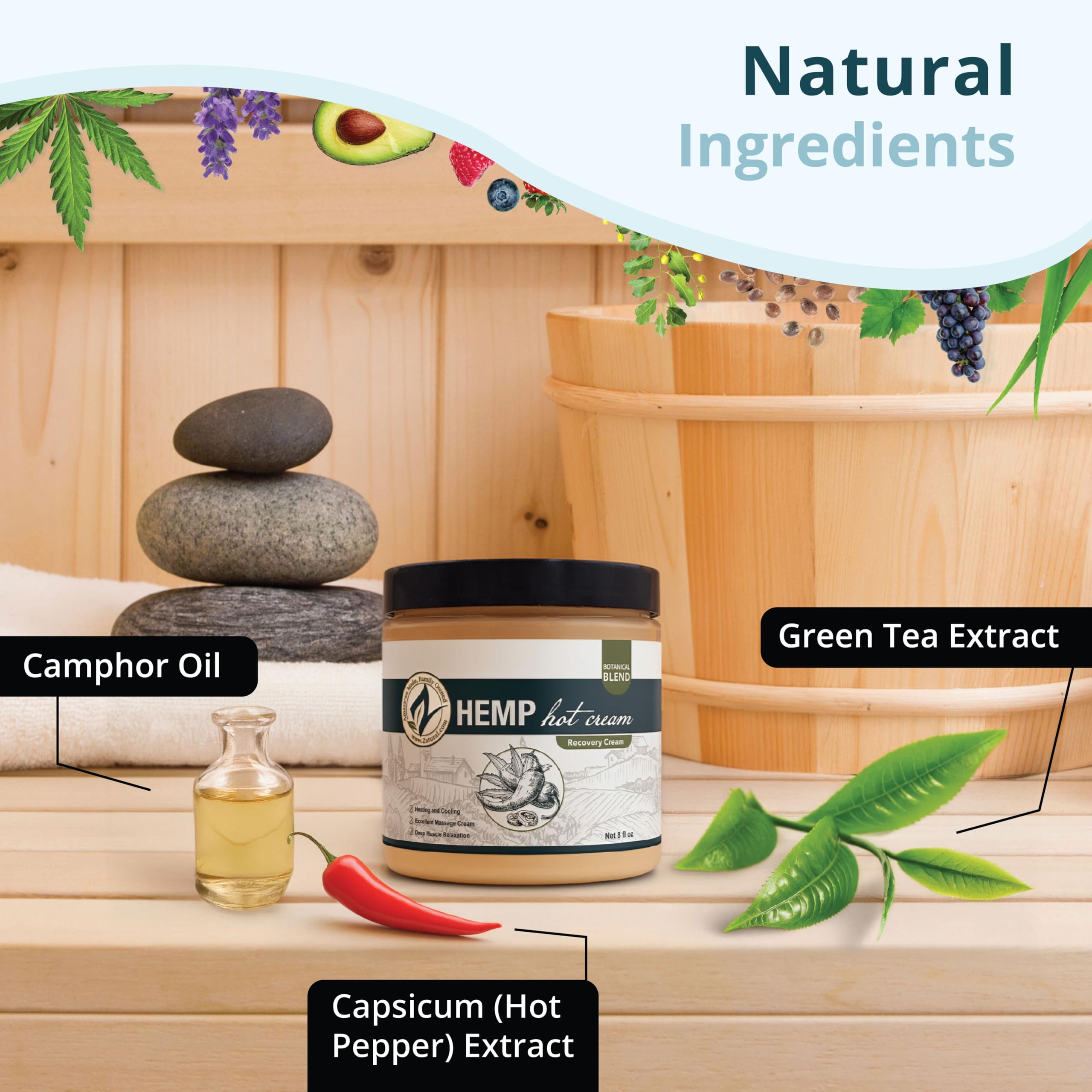 Zatural hot cream applied to joints and muscles during massage.