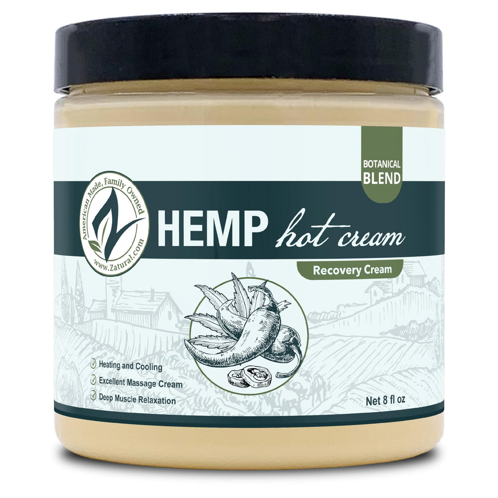 Zatural hot cream label closeup emphasizes organic ingredients and heating sensation