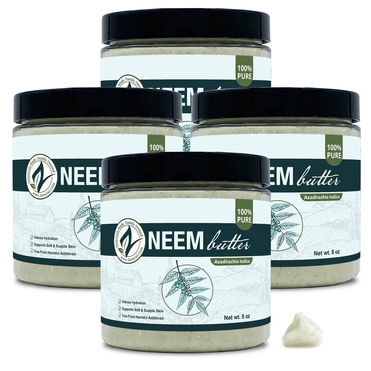 Zatural Neem Butter 4-pack jar, hydrating cream for sensitive skin.