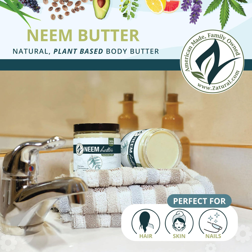 Zatural Neem Butter marula oil bottle, rich nourishment for skin and nails.