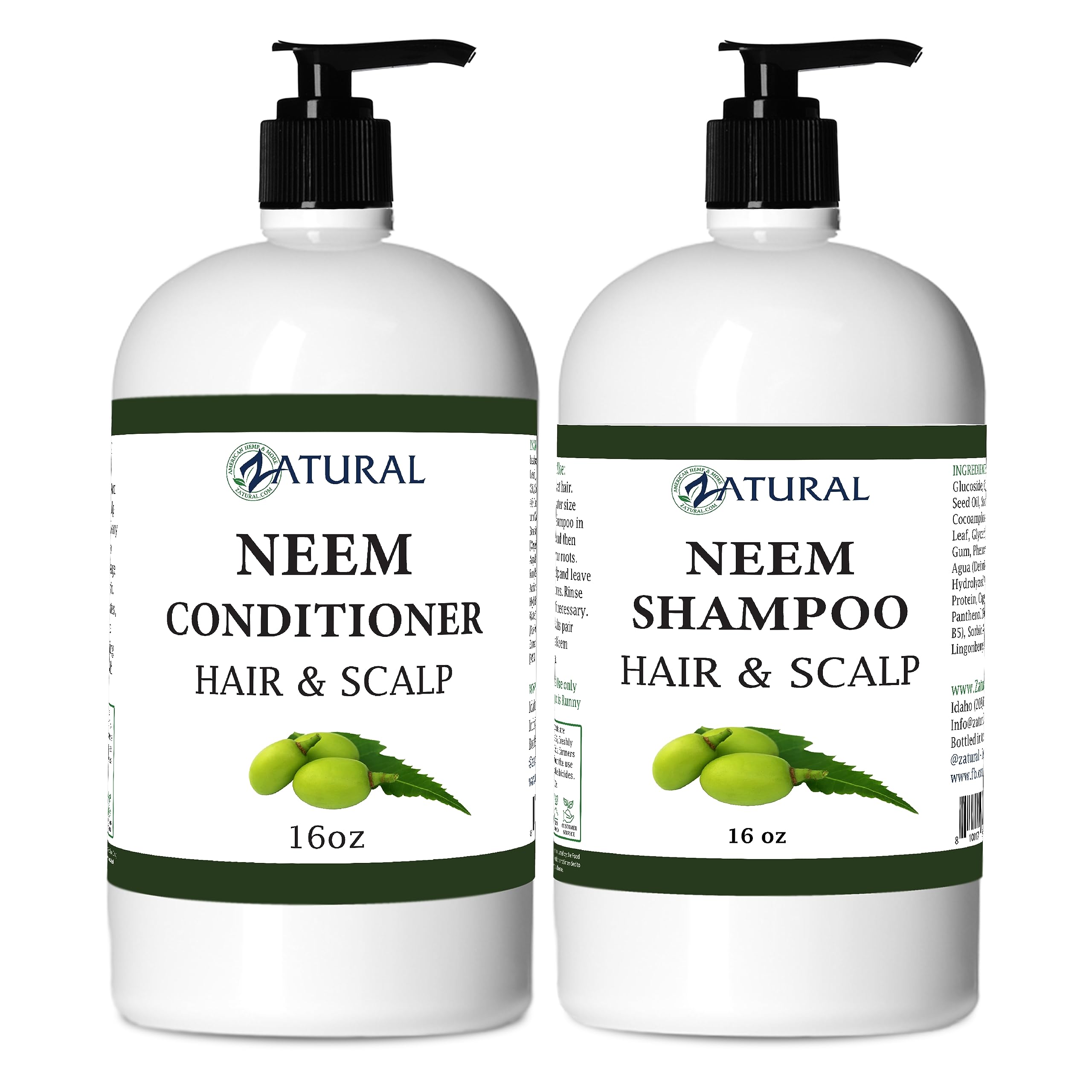 Zatural Neem shampoo bottle pour emphasizing antioxidant-rich formula for scalp health