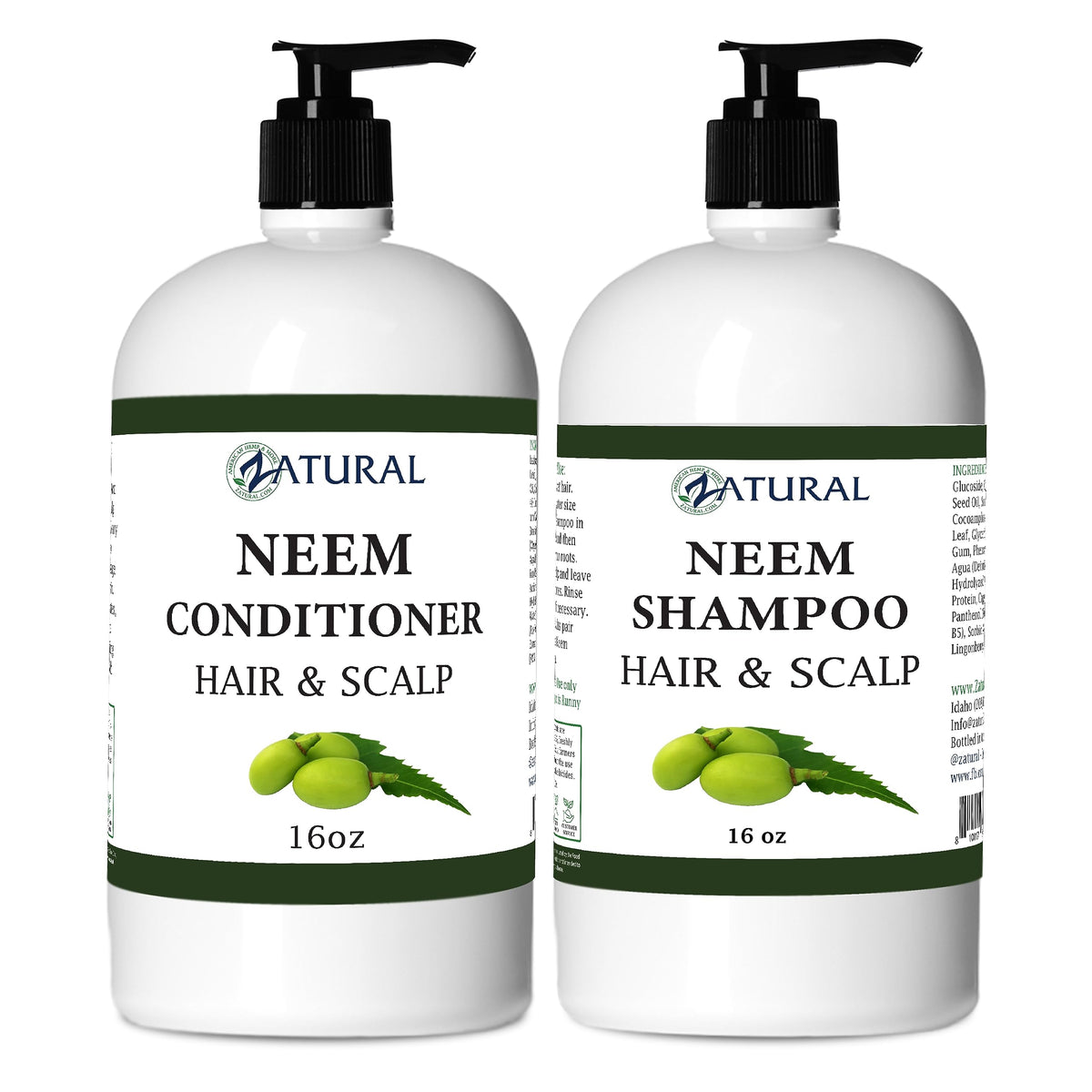 Zatural Neem shampoo bottle pour emphasizing antioxidant-rich formula for scalp health