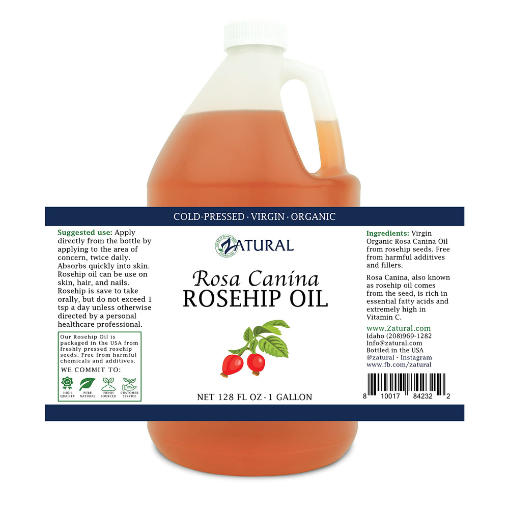 Zatural rosehip oil packaging highlights bulk value for ongoing care.