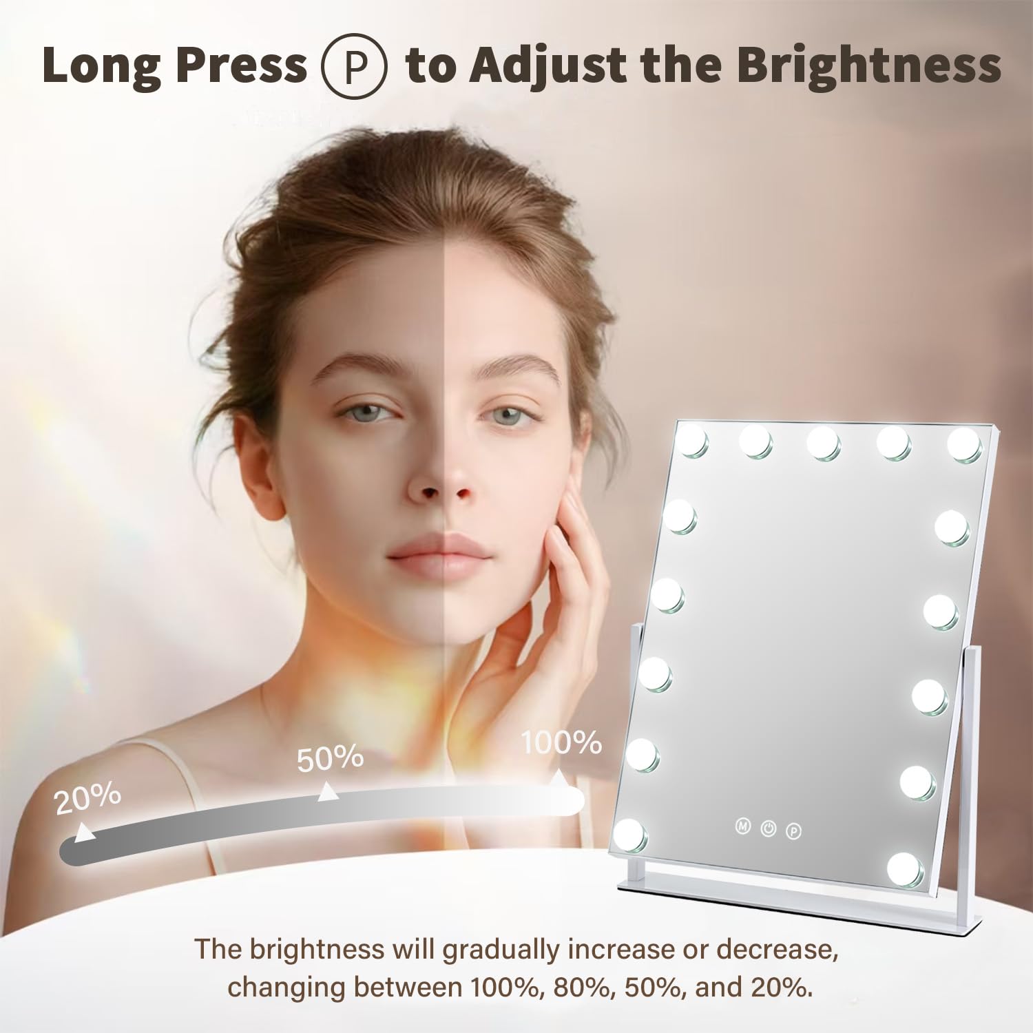 ZBOCAI desk mirror with smart touch controls for easy adjustments.