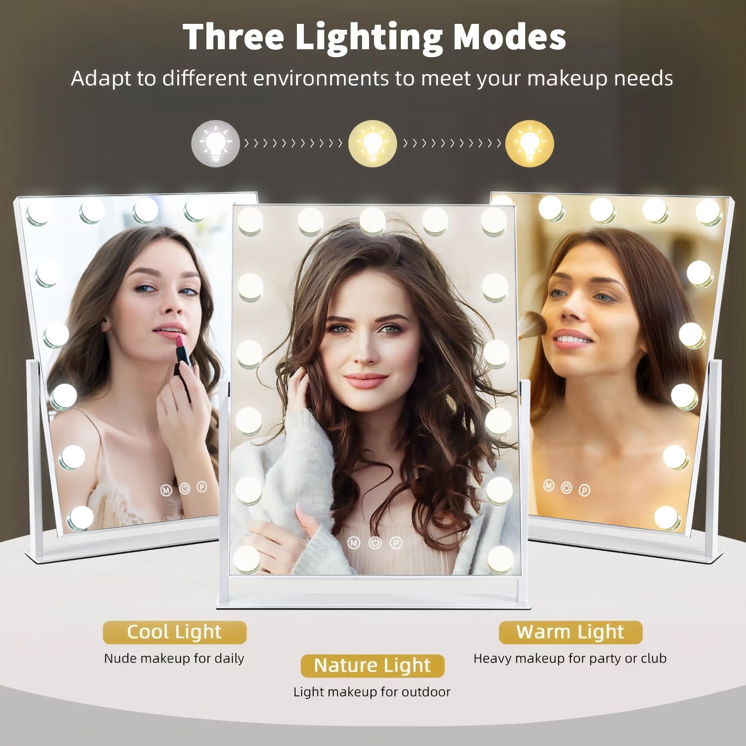ZBOCAI vanity mirror with 15 dimmable bulbs for customizable brightness.