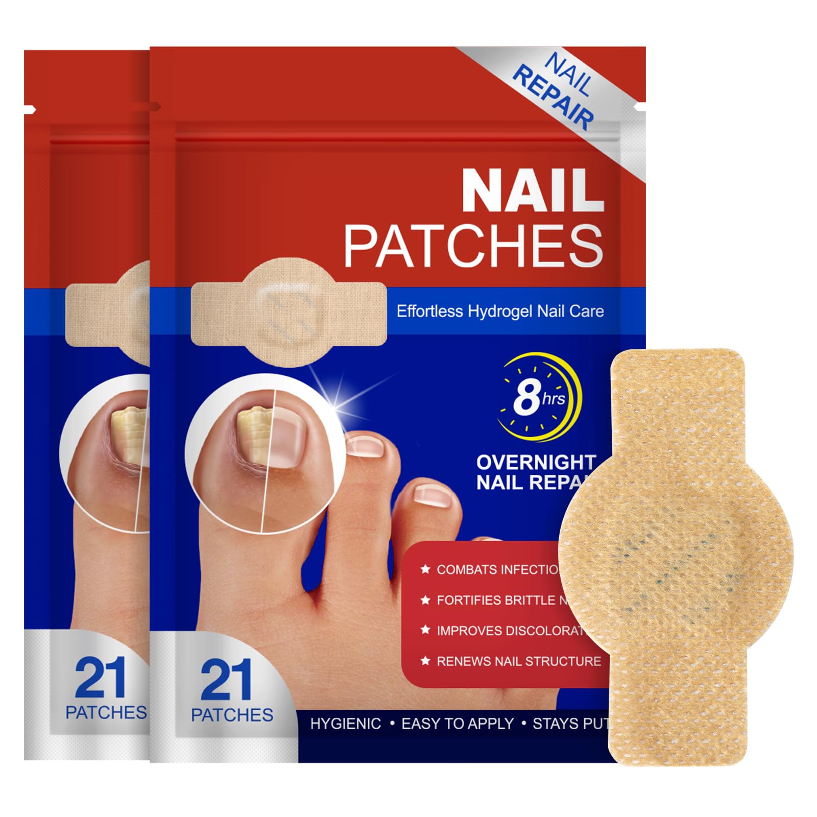 ZBQIEX Nail Repair Patches on the nail for discreet overnight support and smoother wear.