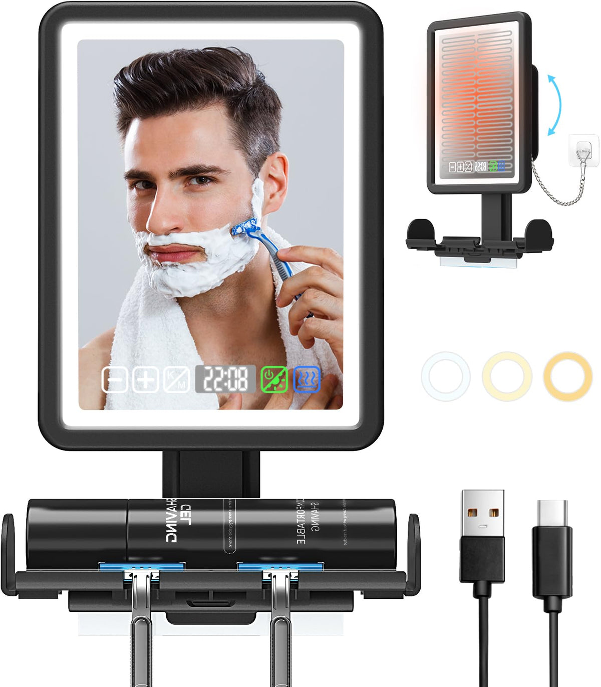 ZDXBO fogless shower mirror front view shows clear reflection for grooming
