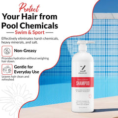 Zealios Swim and Sport clarifying shampoo foamy lather demonstrates gentle cleansing.