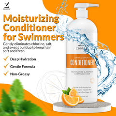 Zealios Swim & Sport Conditioner hydrates hair after a swim, aiding detangling when hair is wet.