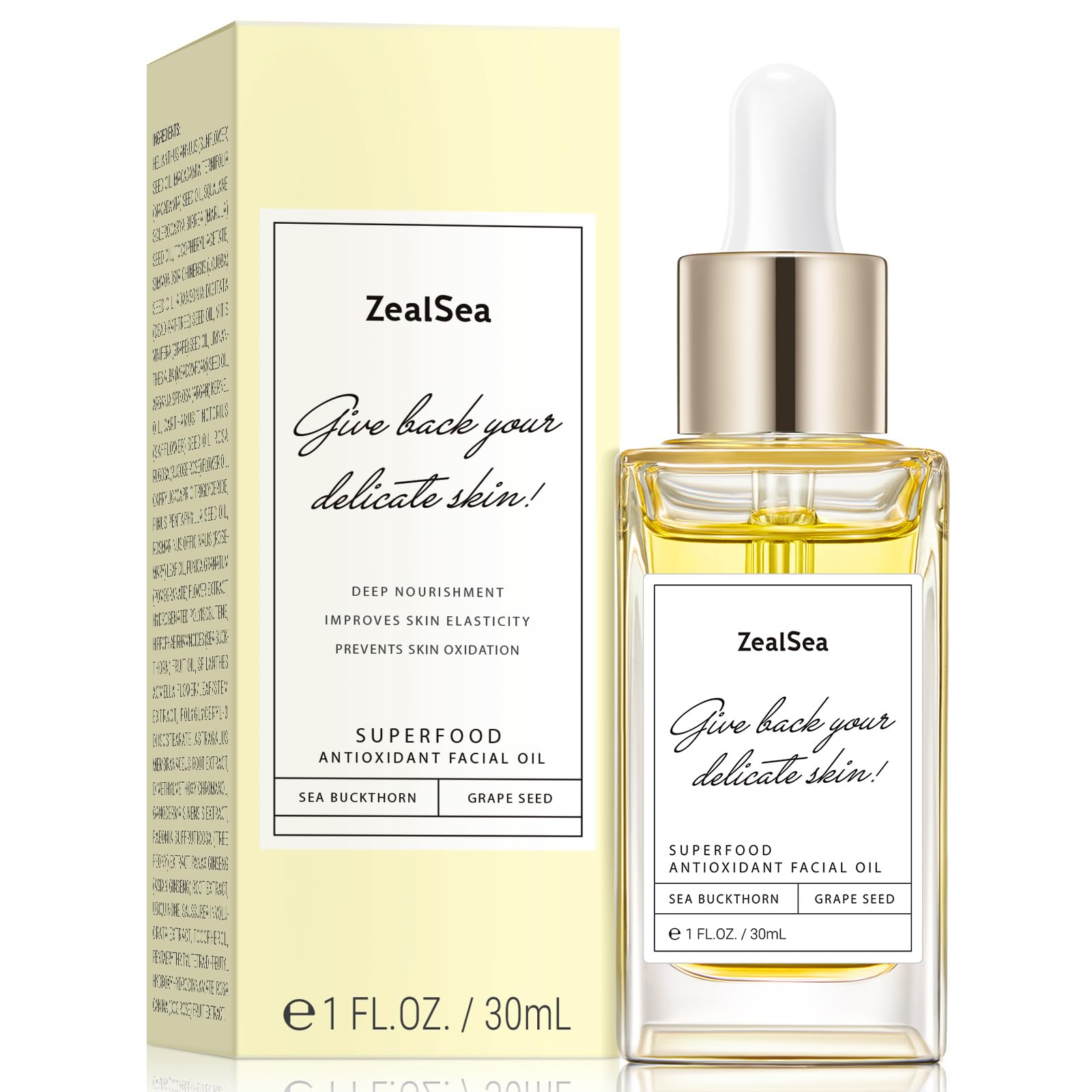 ZealSea Superfood Face Oil bottle shows antioxidant hydration for radiant skin