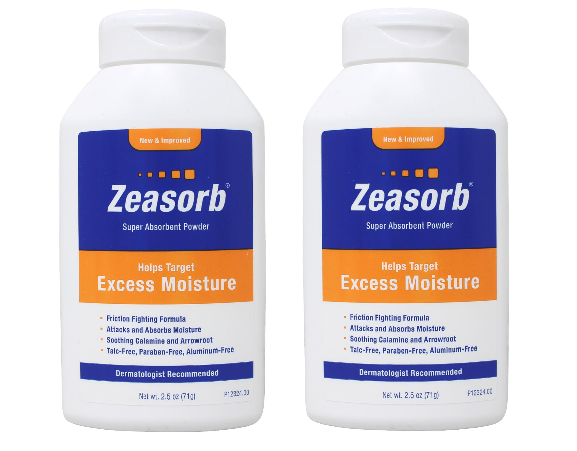 Zeasorb Excess Moisture 2.5 oz pack of 2, moisture-absorbing action for skin comfort