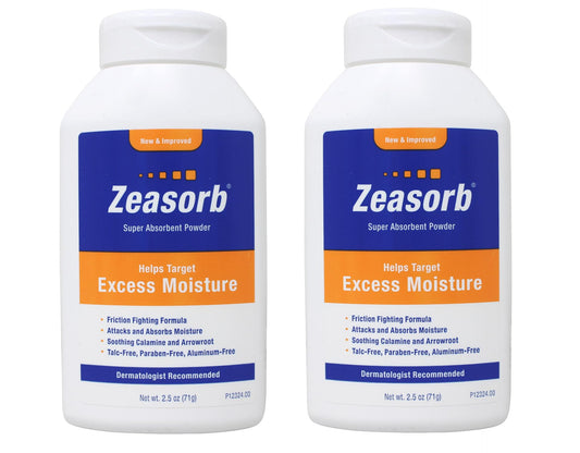Zeasorb Excess Moisture 2.5 oz pack of 2, moisture-absorbing action for skin comfort