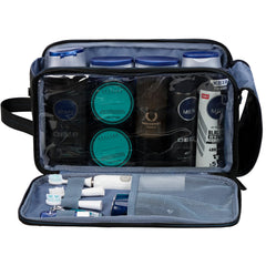ZEEMO travel toiletry bag double-side open showing easy access