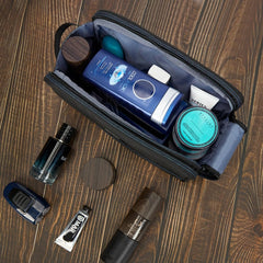 ZEEMO travel toiletry bag in use on bathroom counter demonstrates organization