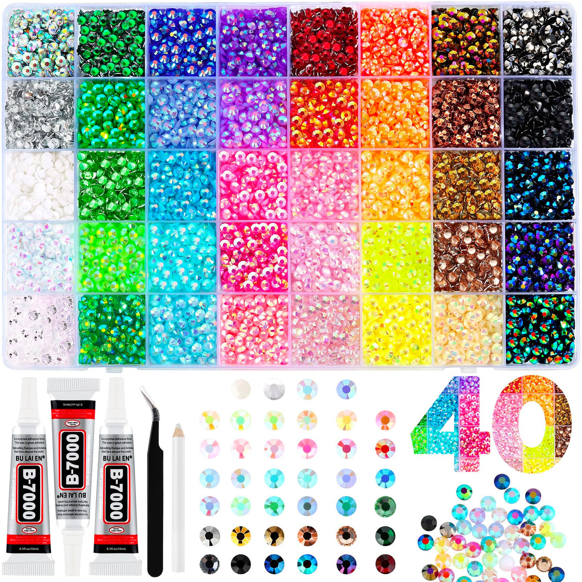 Zefy 40-colors resin jelly rhinestones pack for vibrant craft projects.