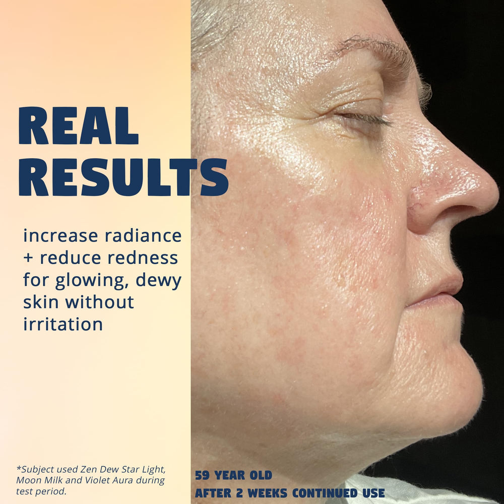 Zen Dew Moon Milk silky, lightweight formula gliding onto the skin.