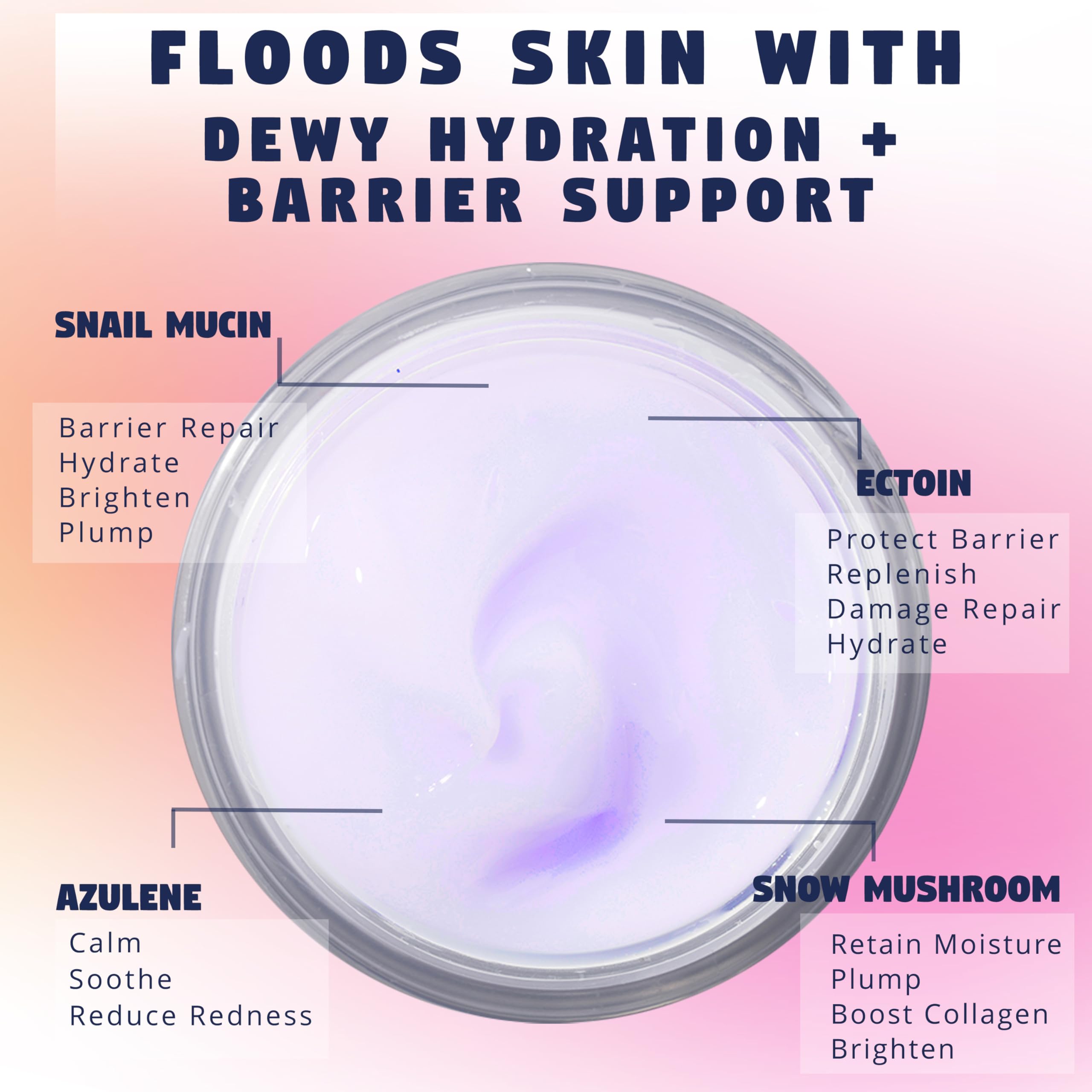 Zen Dew Moon Milk snail mucin cream jar close-up showing creamy texture for smooth skin.