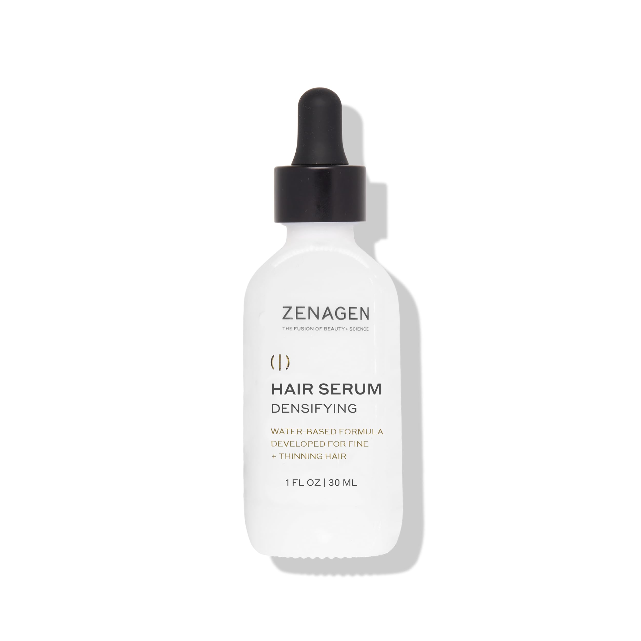 Zenagen Densifying Hair Serum bottle front, lightweight non greasy formula for fine hair