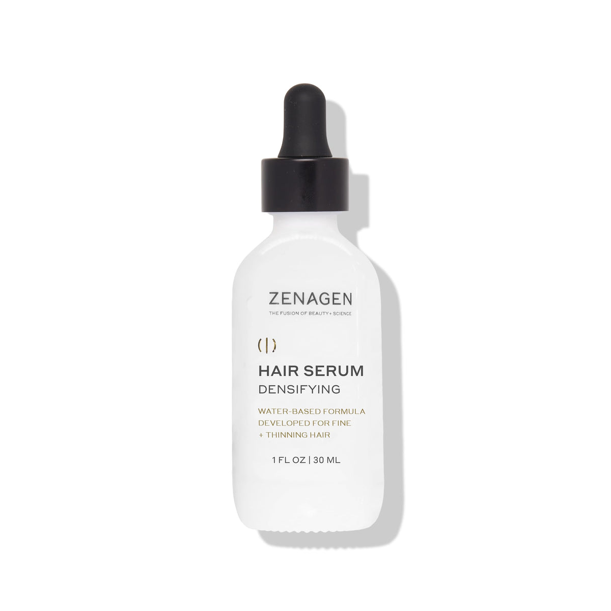 Zenagen Densifying Hair Serum bottle front, lightweight non greasy formula for fine hair