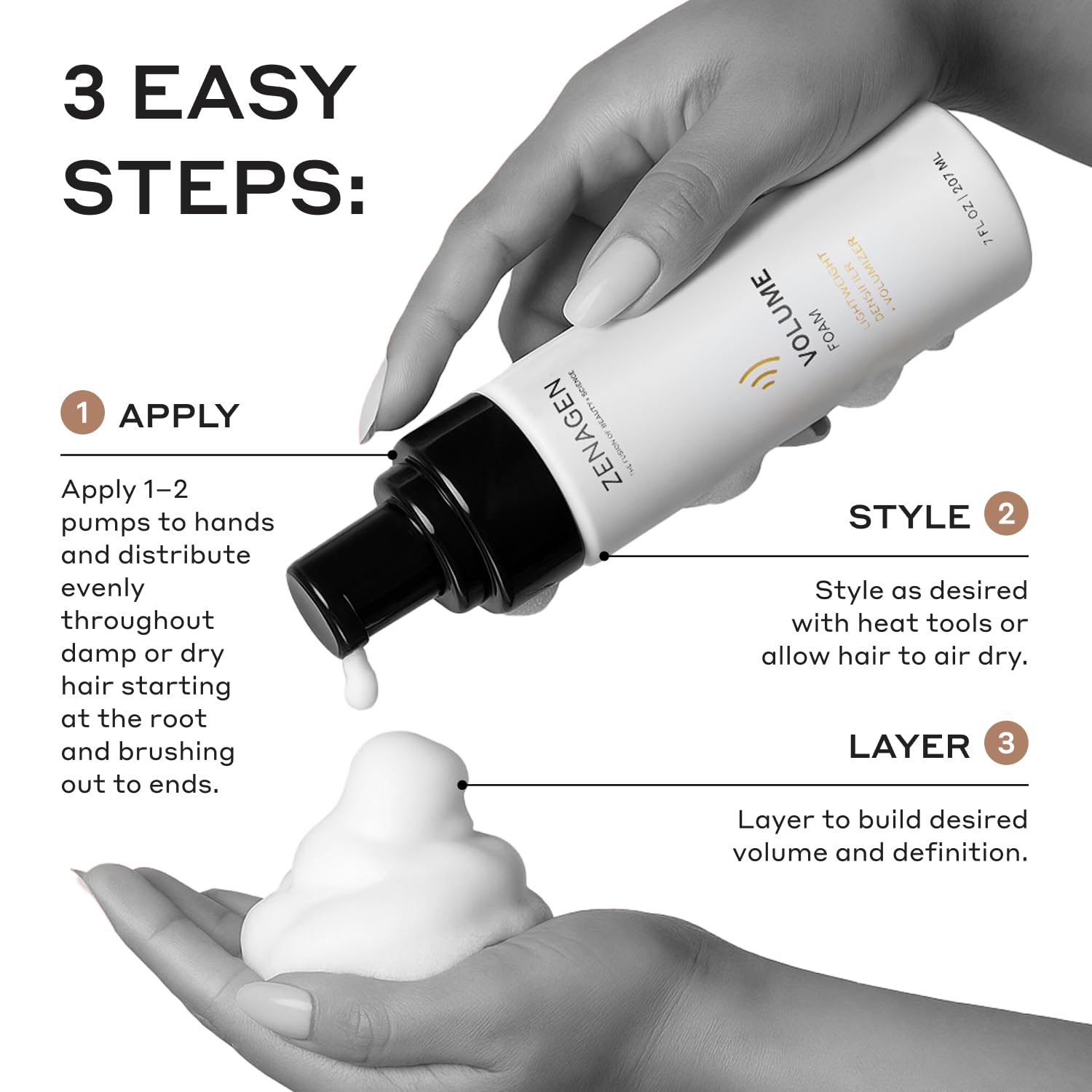 Volume Foam in use for easy, lasting volume with Zenagen Eclipse