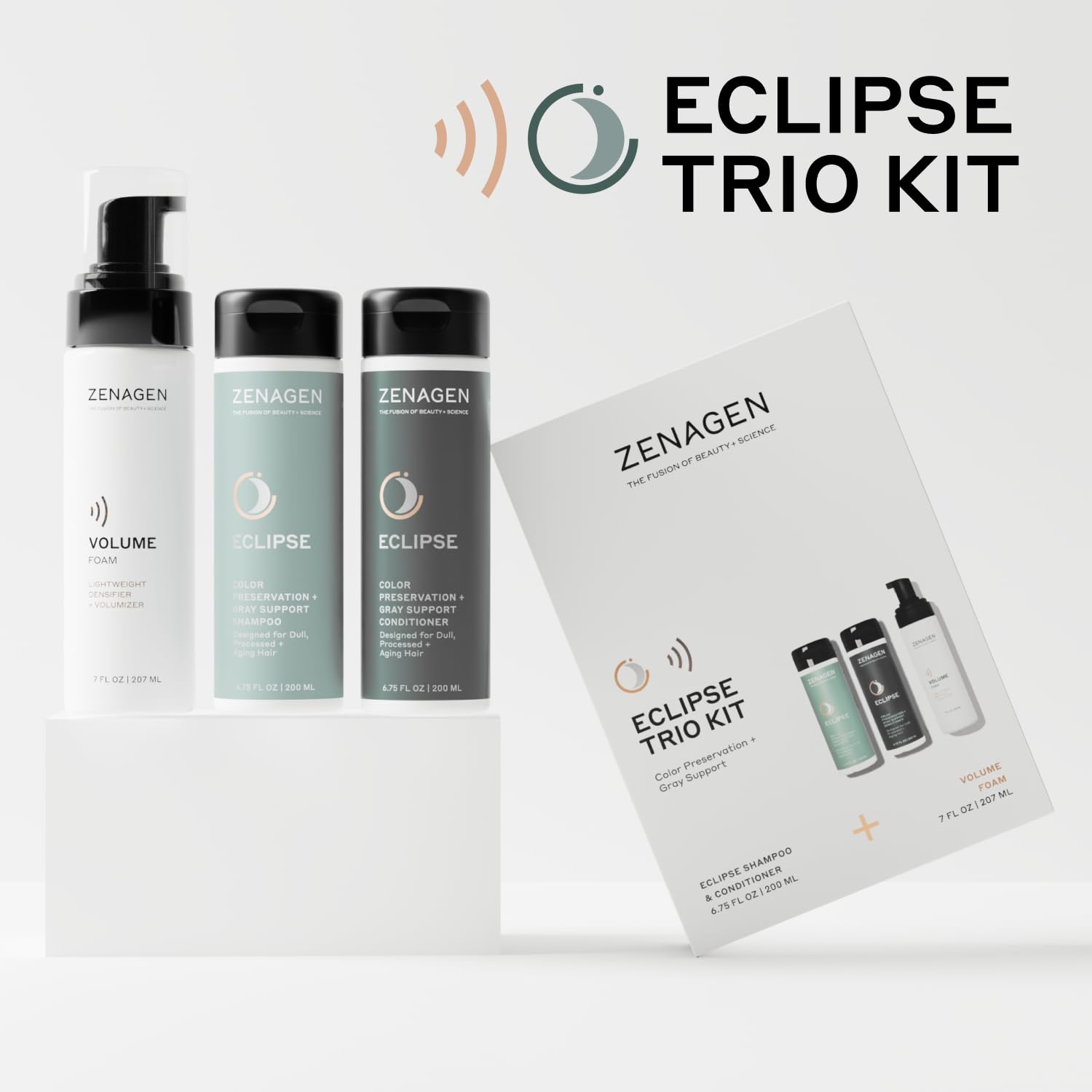 Zenagen Eclipse Volume Foam tube shows lift for voluminous, flexible styles.