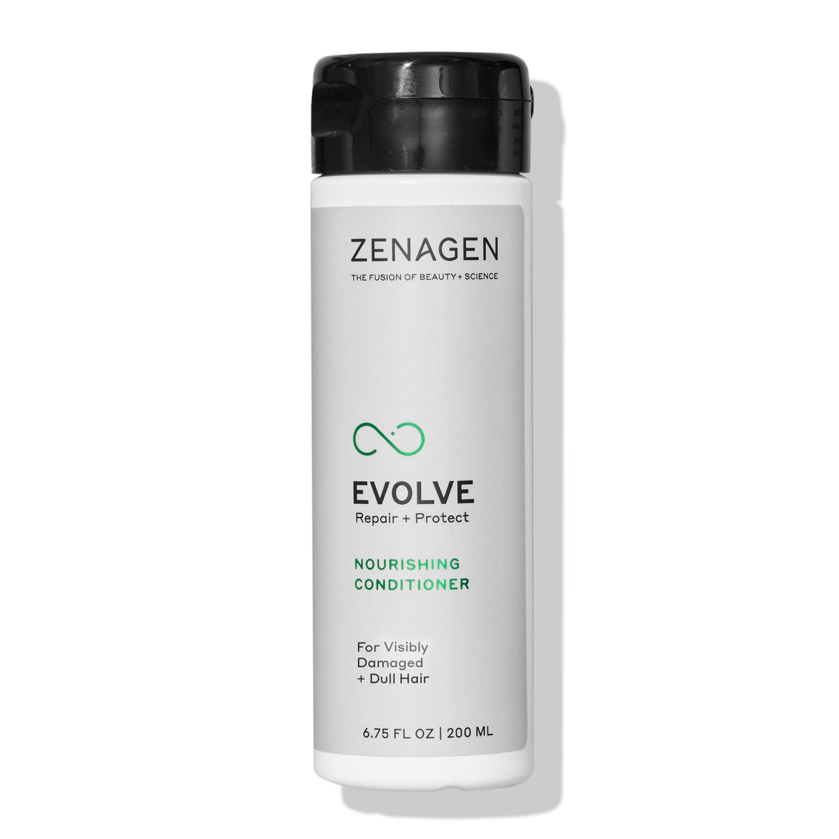 Zenagen Evolve conditioner bottle front shows color-safe vegan formula for all hair types