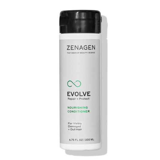 Zenagen Evolve conditioner bottle front shows color-safe vegan formula for all hair types