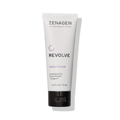 Zenagen Revolve bottle front label shows plant-based, color-safe conditioner for thinning hair.