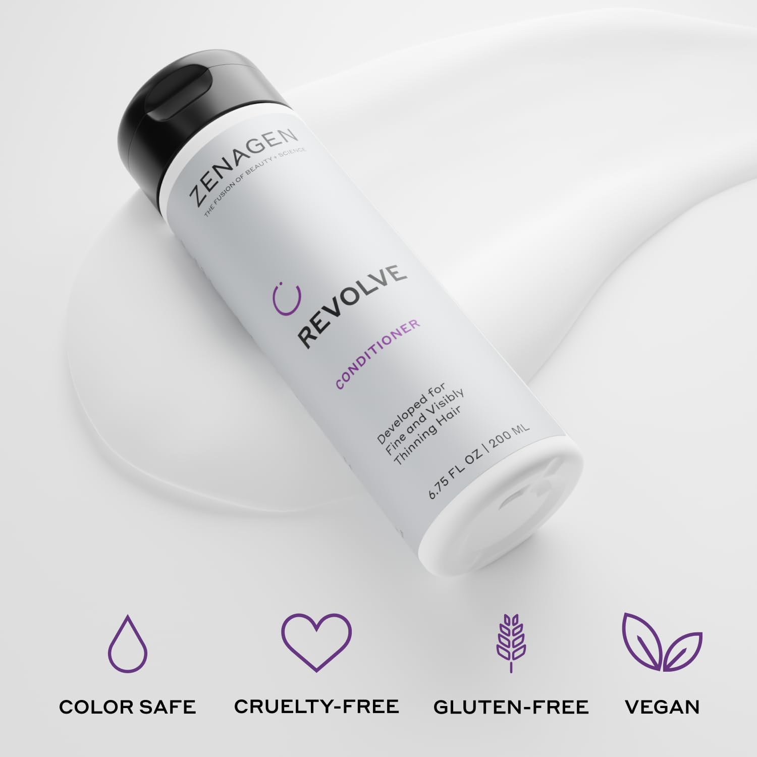 Zenagen Revolve serum dispensing bottle draws focus to targeted scalp care.