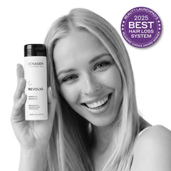Zenagen Revolve trio kit box front shows compact, easy daily routine for fine hair.