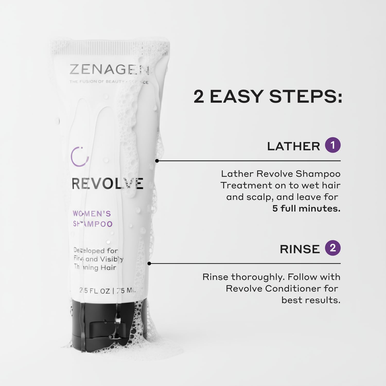 Zenagen Revolve conditioner in use smooths ends and tames frizz.