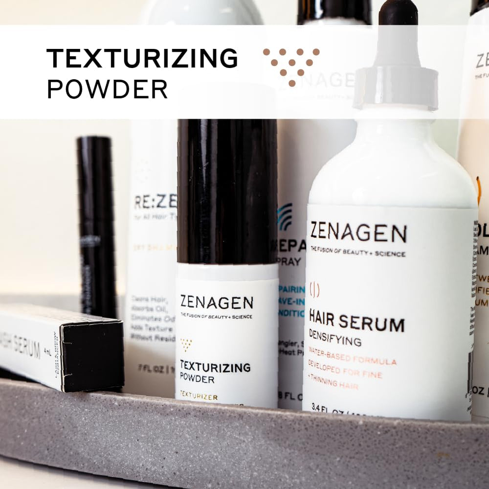 Zenagen Texturizing Powder at the crown creates instant volume.