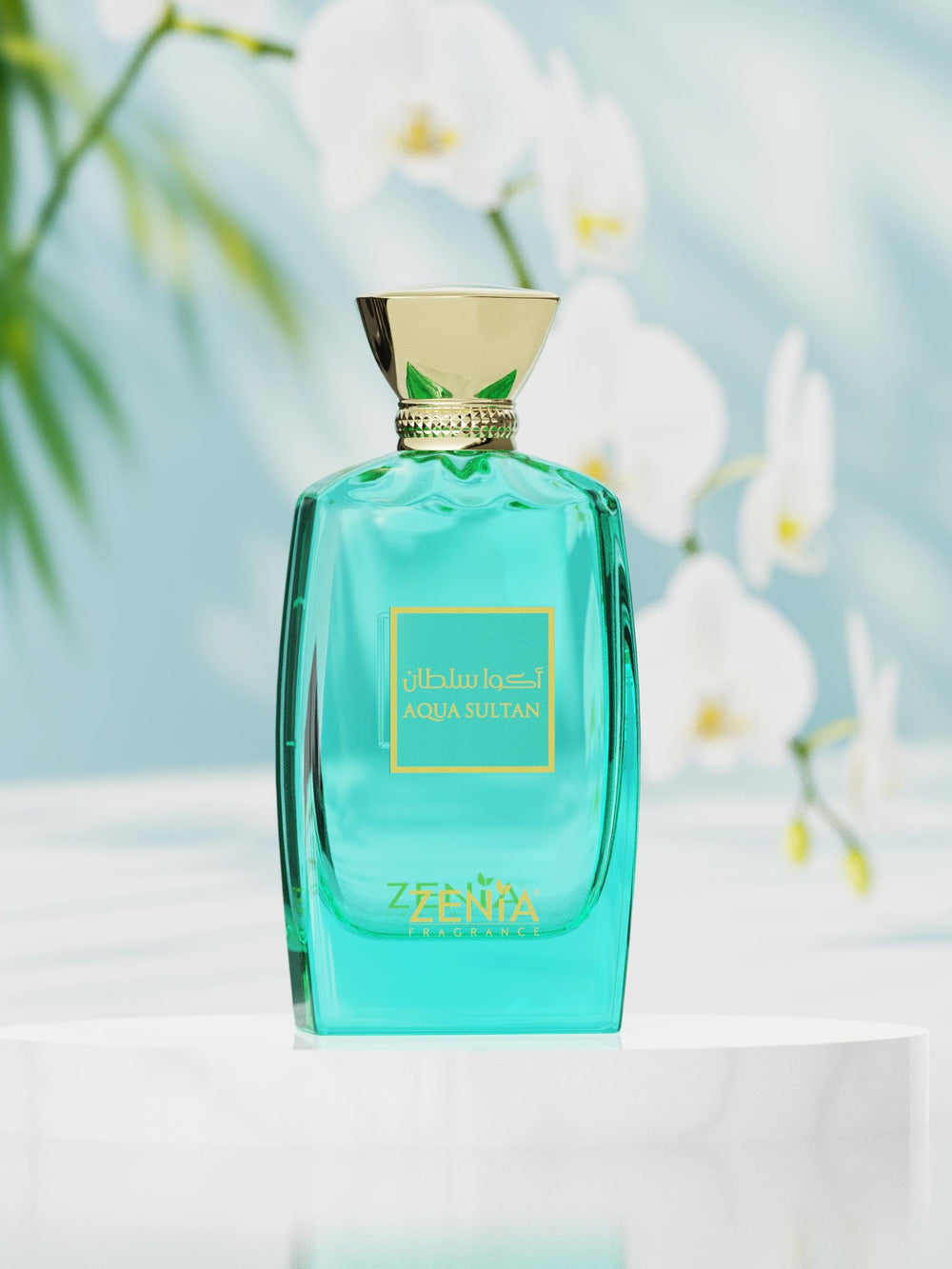 Zenia Aqua Sultan heart-notes neroli, ginger, cinnamon convey warm sophistication.