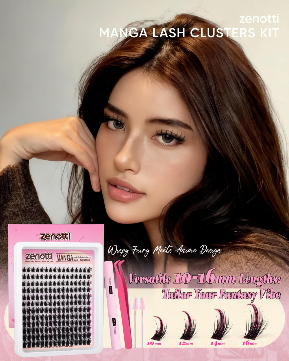 Zenotti Manga Lash Clusters Kit soft synthetic lashes providing lightweight comfort.
