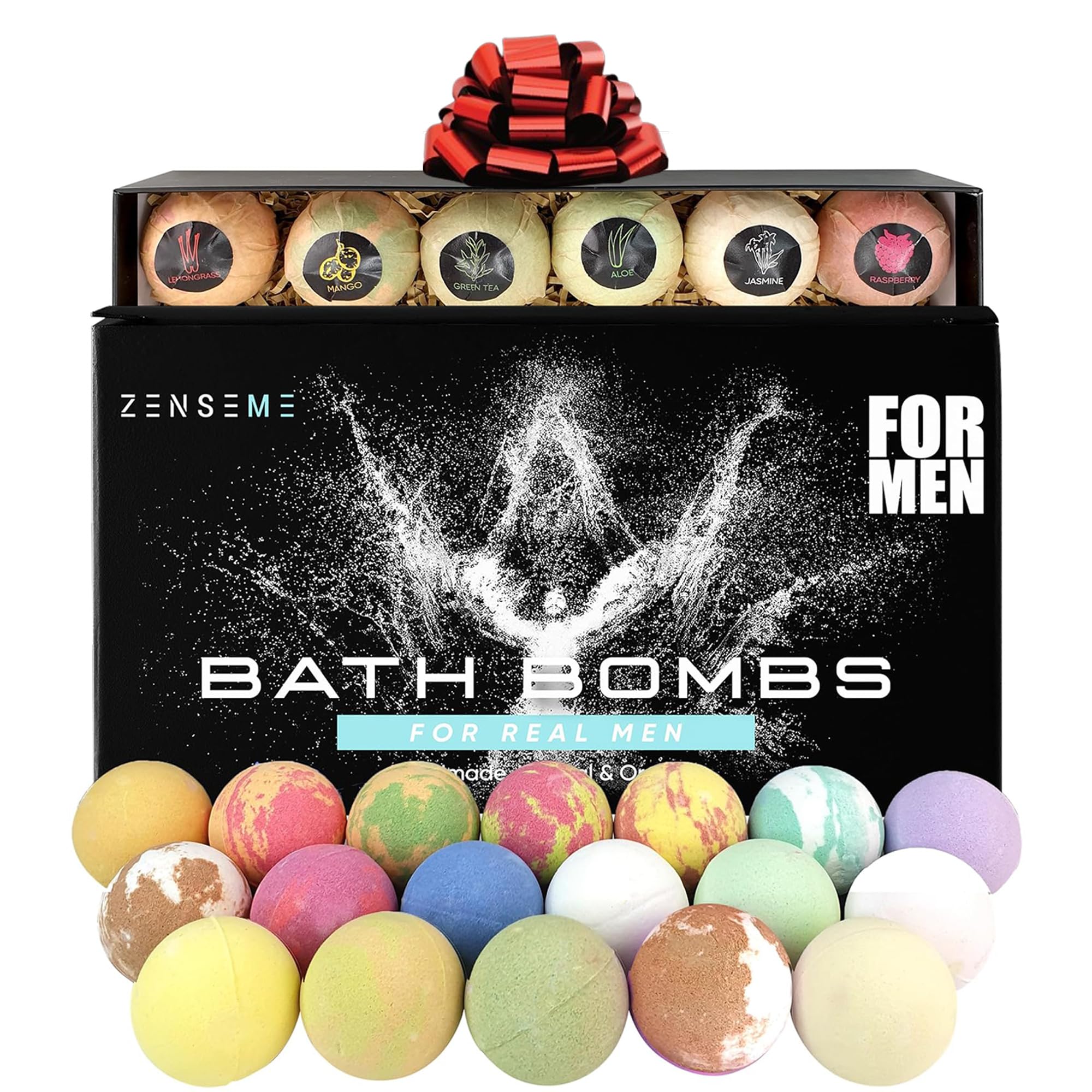 ZenseMe Bath Bombs for Men gift set packaging, premium box perfect for gifting.