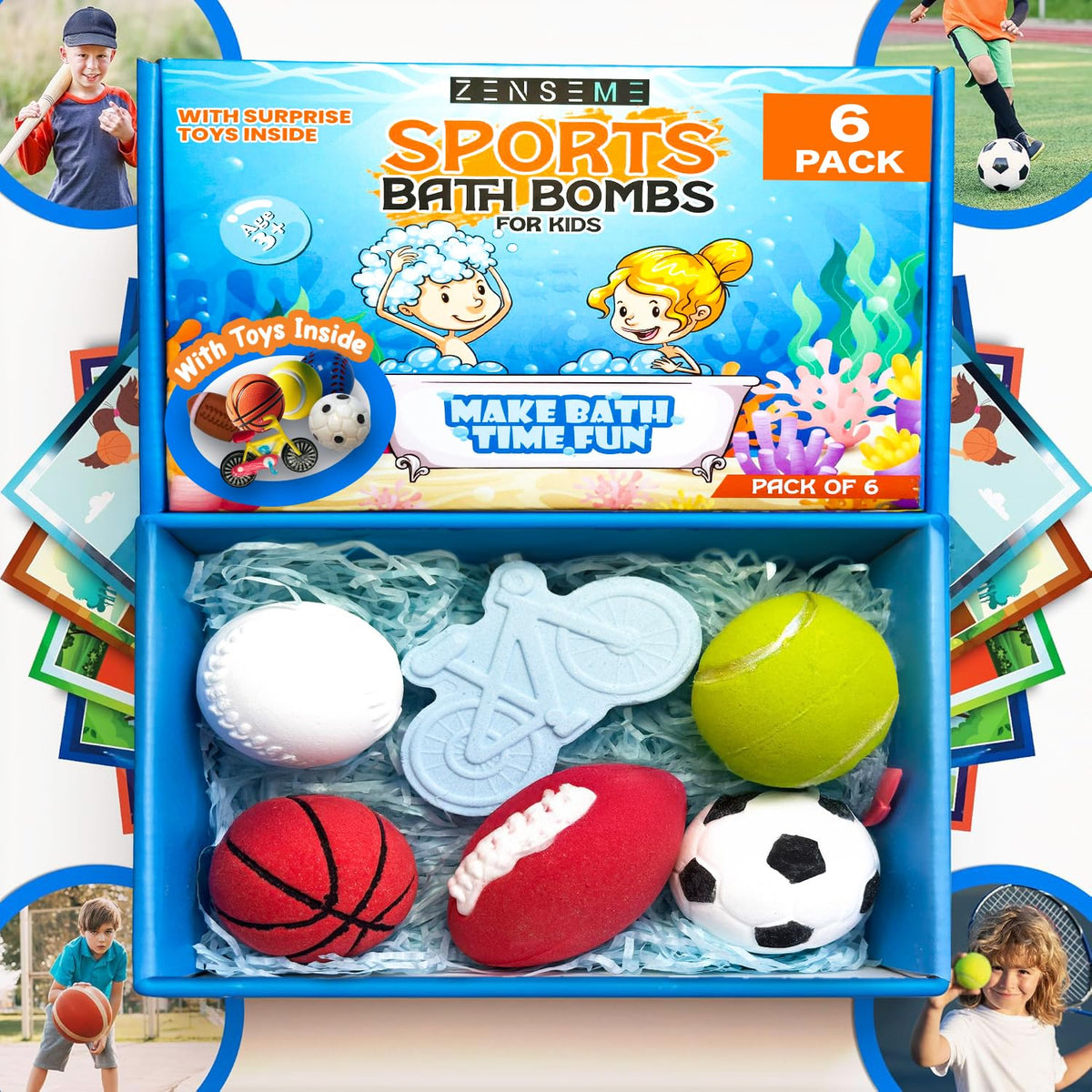 ZenseMe sports bath bomb with surprise toy for active bath time