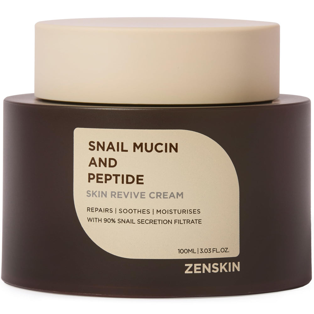 Zenskin Snail Mucin Cream bottle showcases premium packaging for deep hydration.
