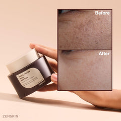 Evening skincare setup with Zenskin Snail Mucin Cream on nightstand.